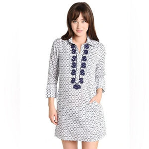 HELEN JON
Essential Shirt Dress sz Medium Navy Block print Indian $148 cotton